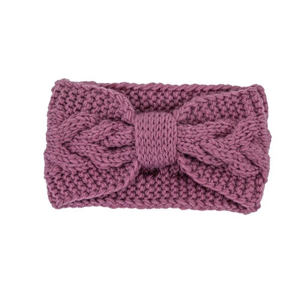Pink Knitted Bow Ear Warmer Stretchy Winter Headband